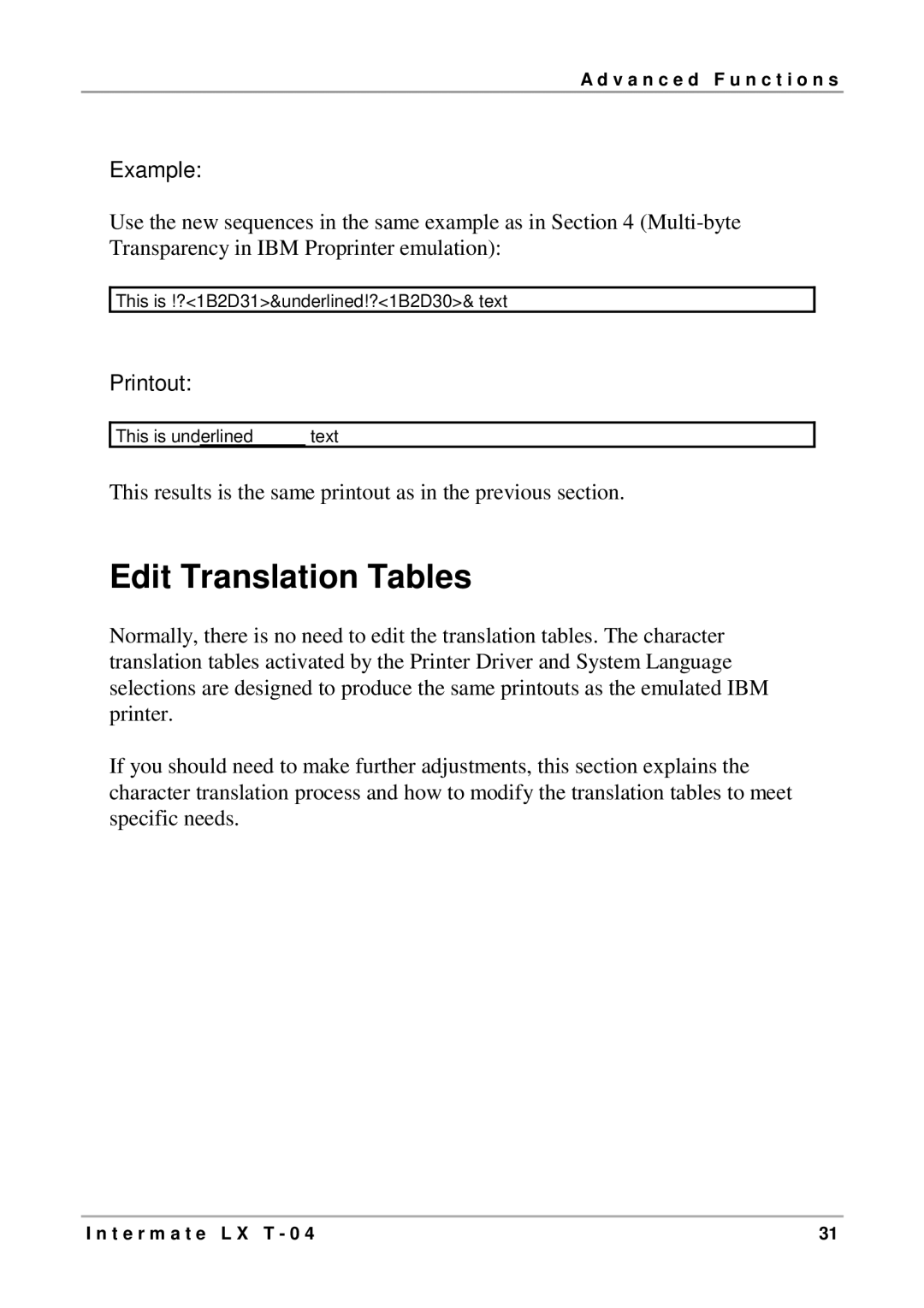 Intermate LX T-04 manual Edit Translation Tables 