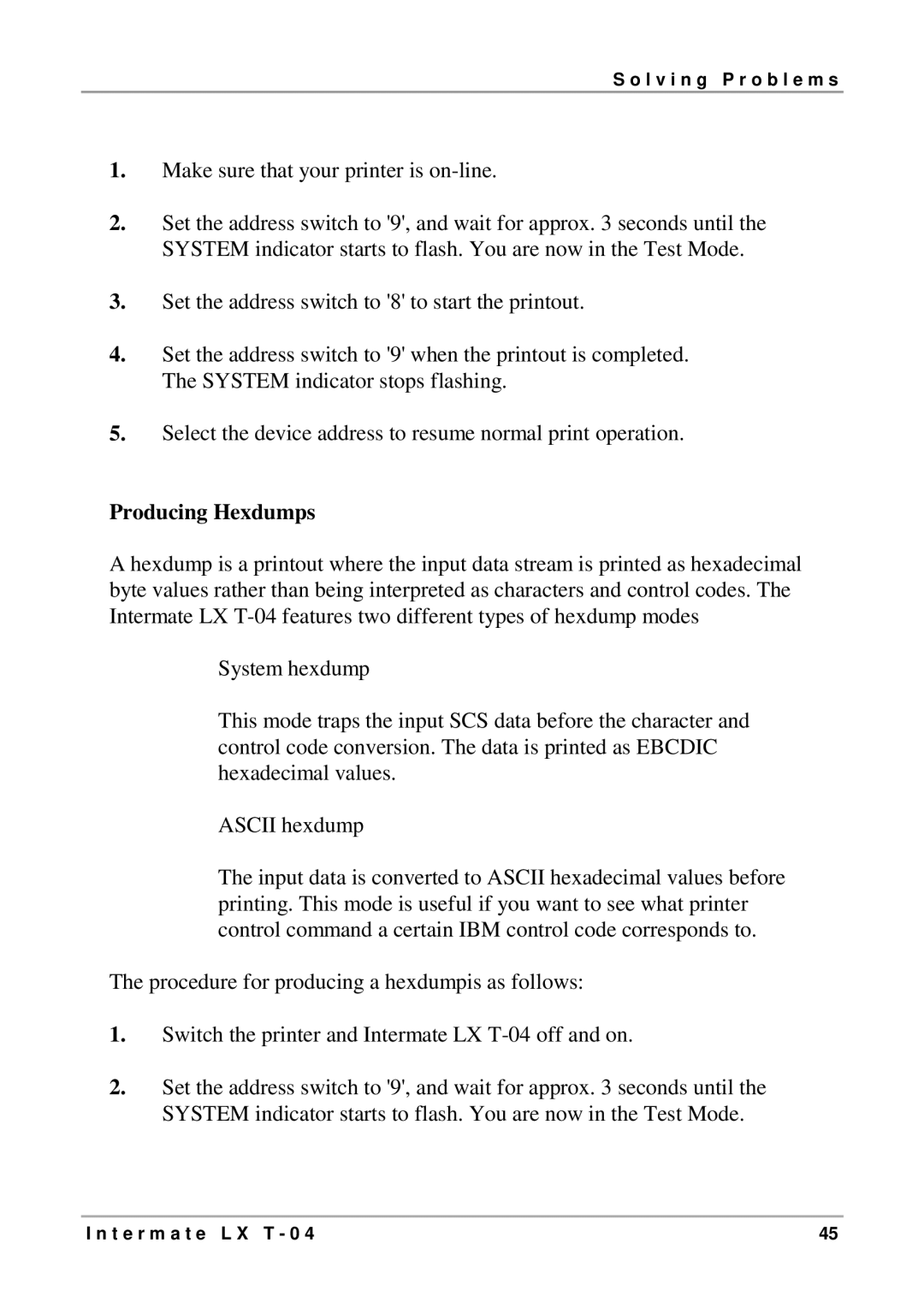 Intermate LX T-04 manual Producing Hexdumps 