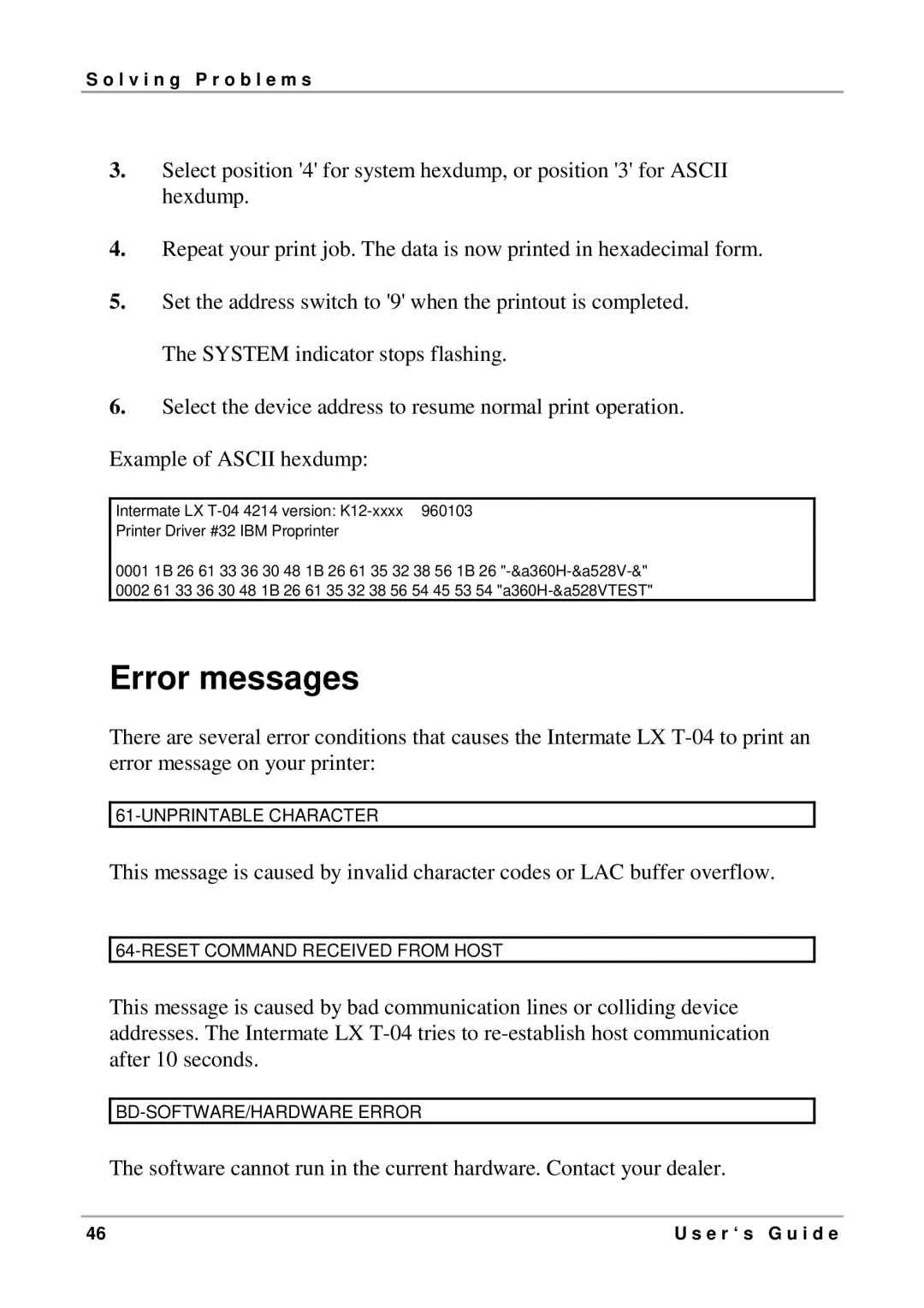 Intermate LX T-04 manual Error messages 