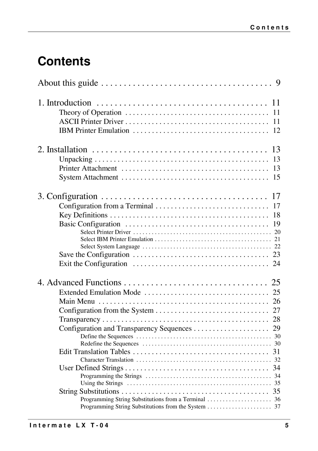 Intermate LX T-04 manual Contents 