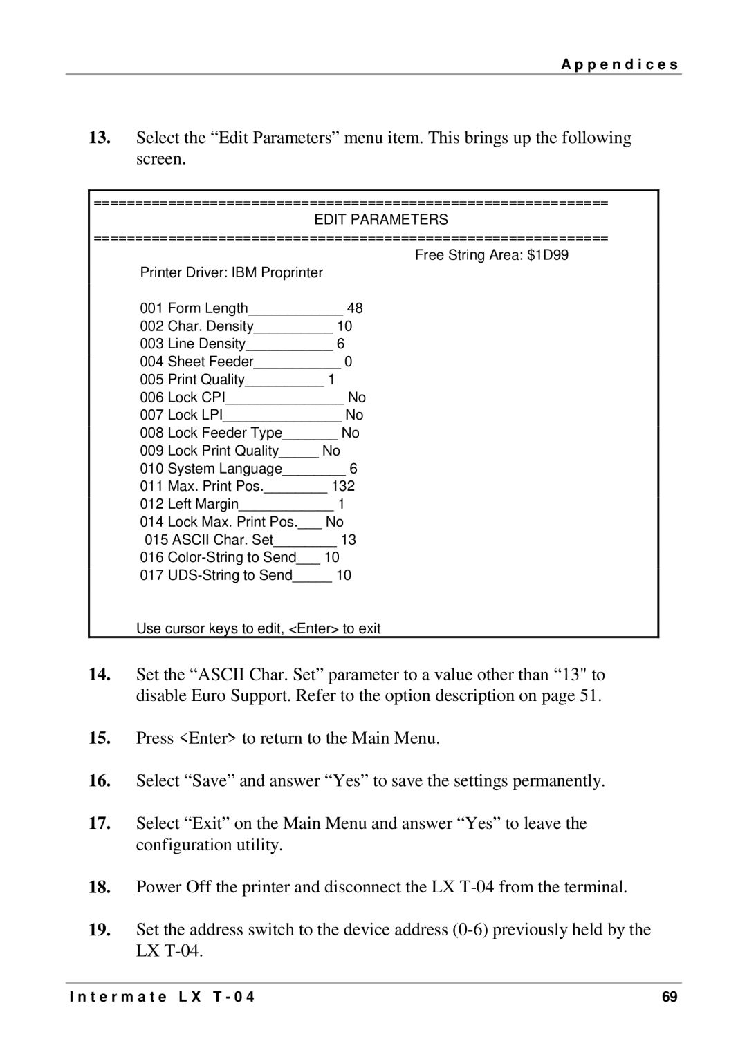 Intermate LX T-04 manual Ascii Char. Set 