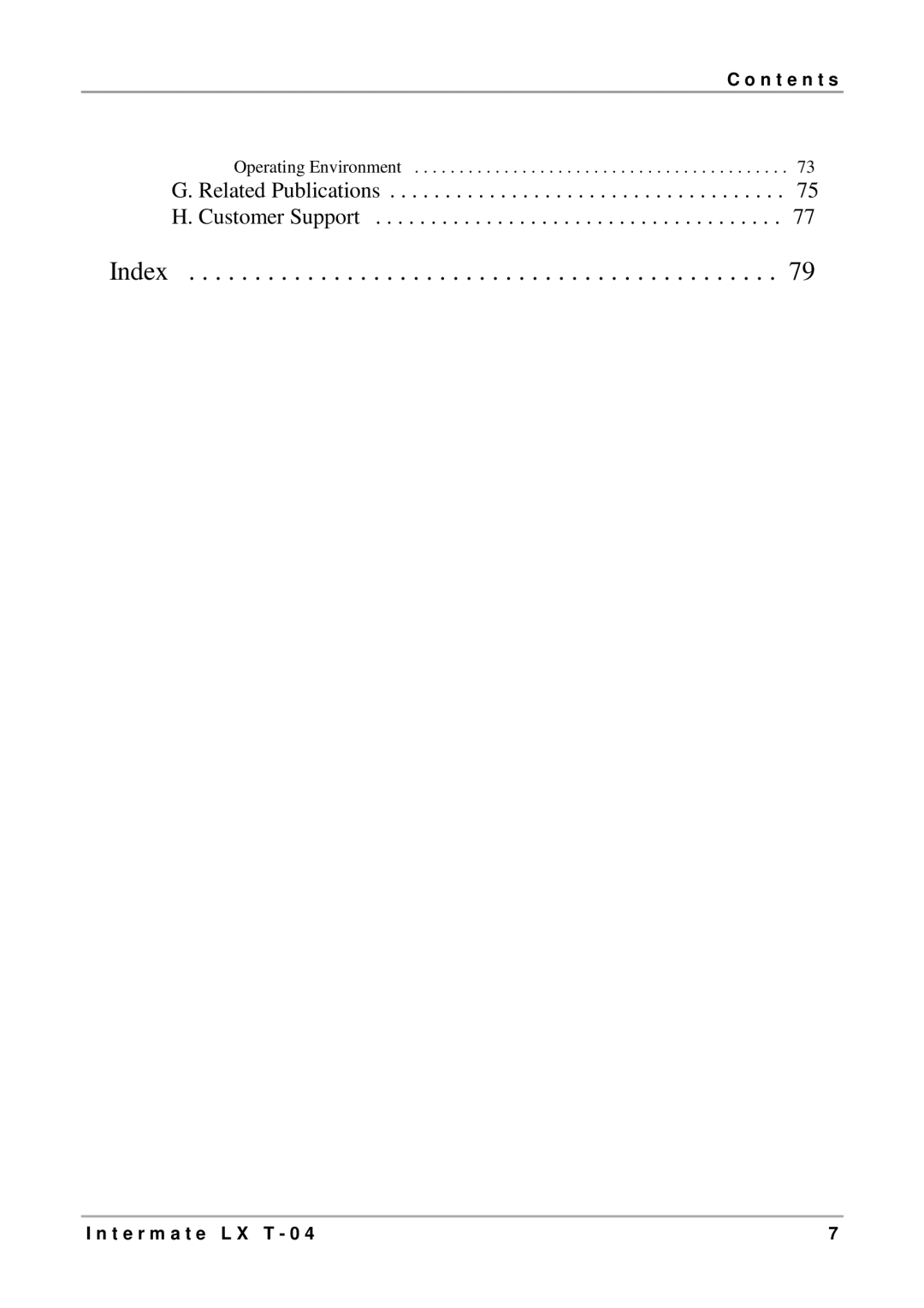 Intermate LX T-04 manual Index 