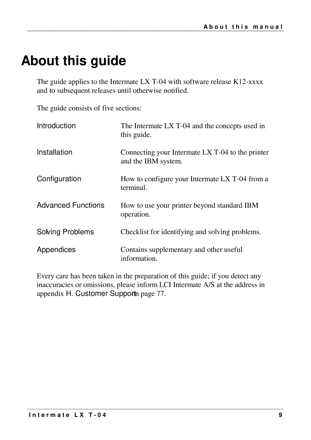 Intermate LX T-04 manual Introduction, Installation, Configuration, Advanced Functions, Solving Problems, Appendices 