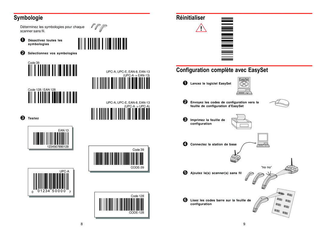 Intermec 3-235049-F1 manual Symbologie, Réinitialiser Configuration complète avec EasySet, ➌ Testez 