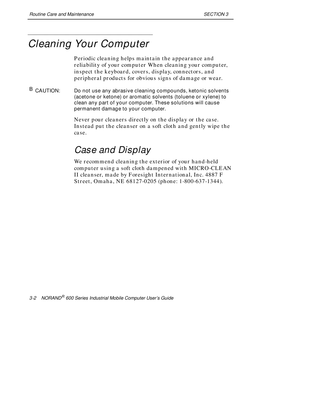 Intermec 600 manual Cleaning Your Computer, Case and Display 