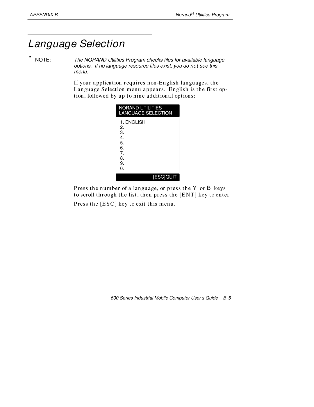 Intermec 600 manual Language Selection 