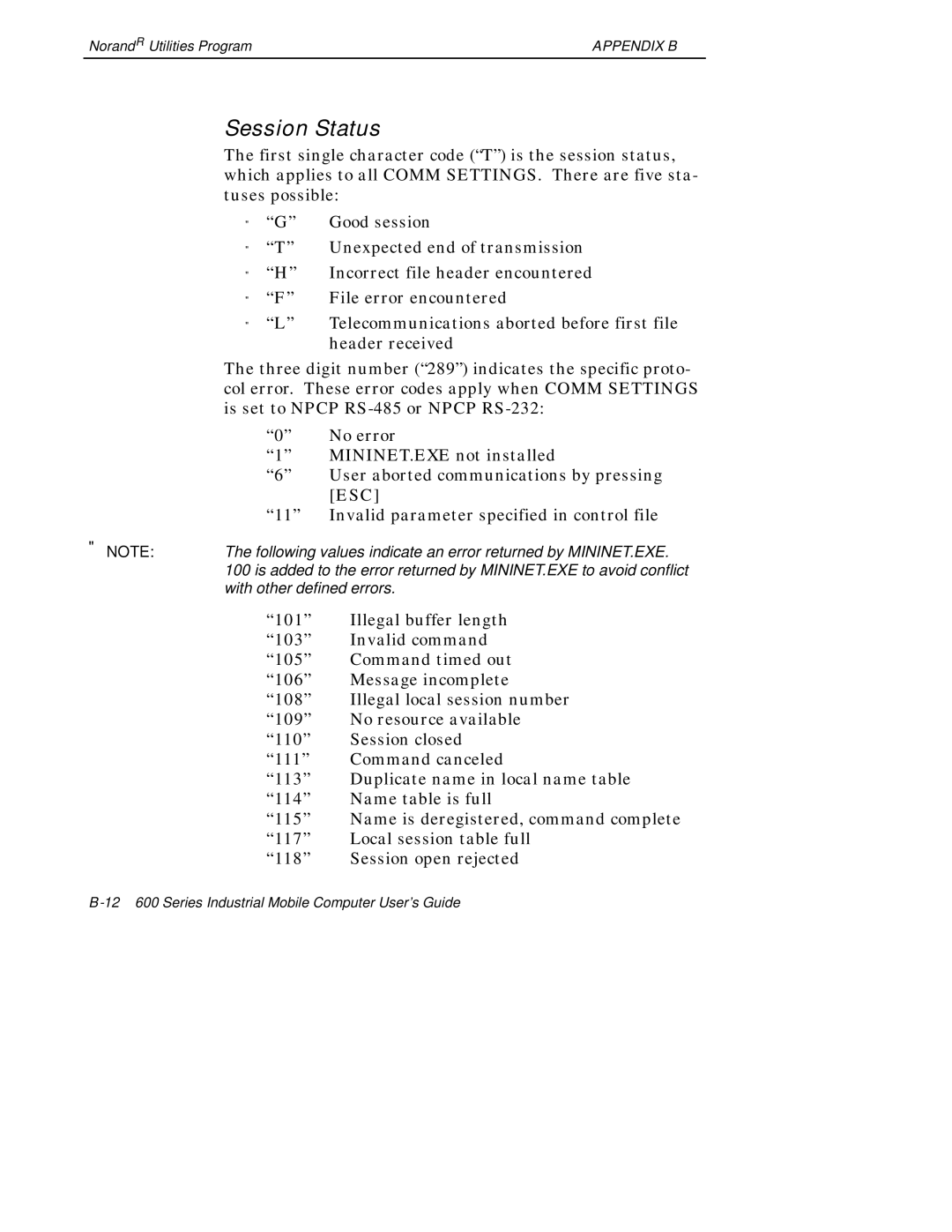 Intermec 600 manual Session Status 