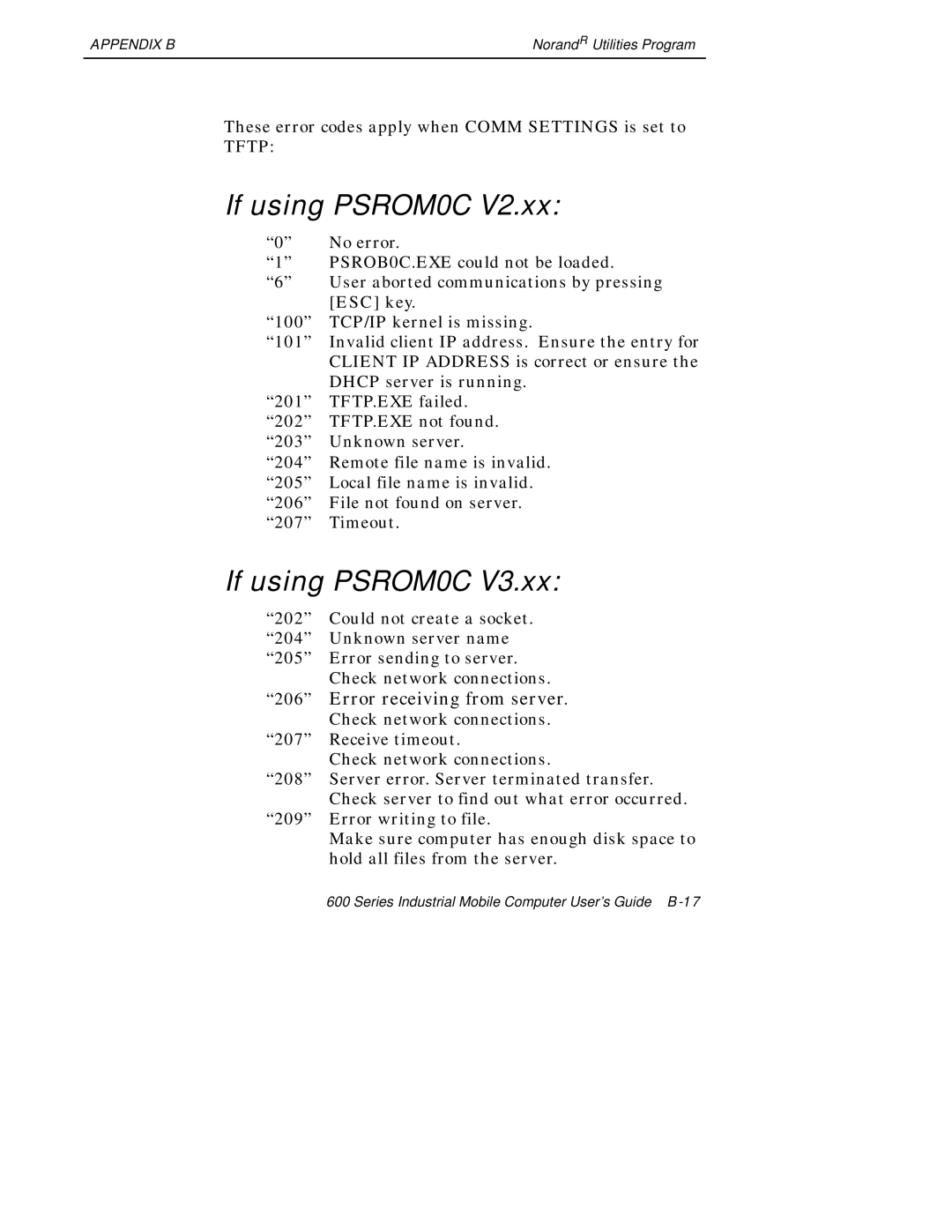 Intermec 600 manual If using PSROM0C, Error receiving from server 