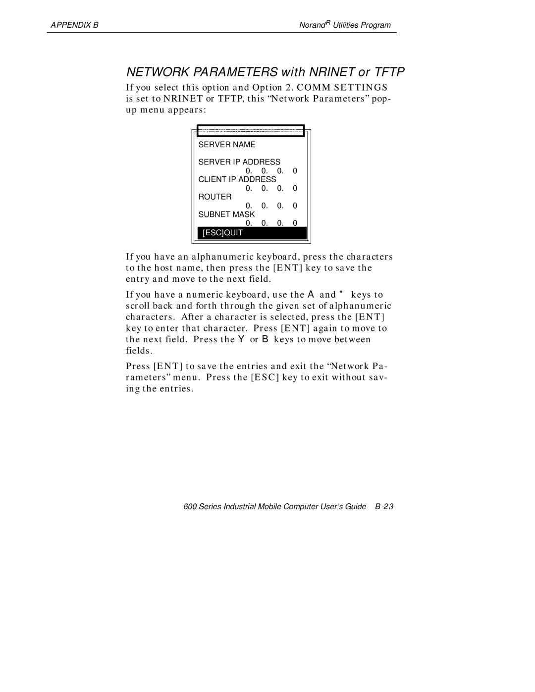 Intermec 600 manual Network Parameters with Nrinet or Tftp 