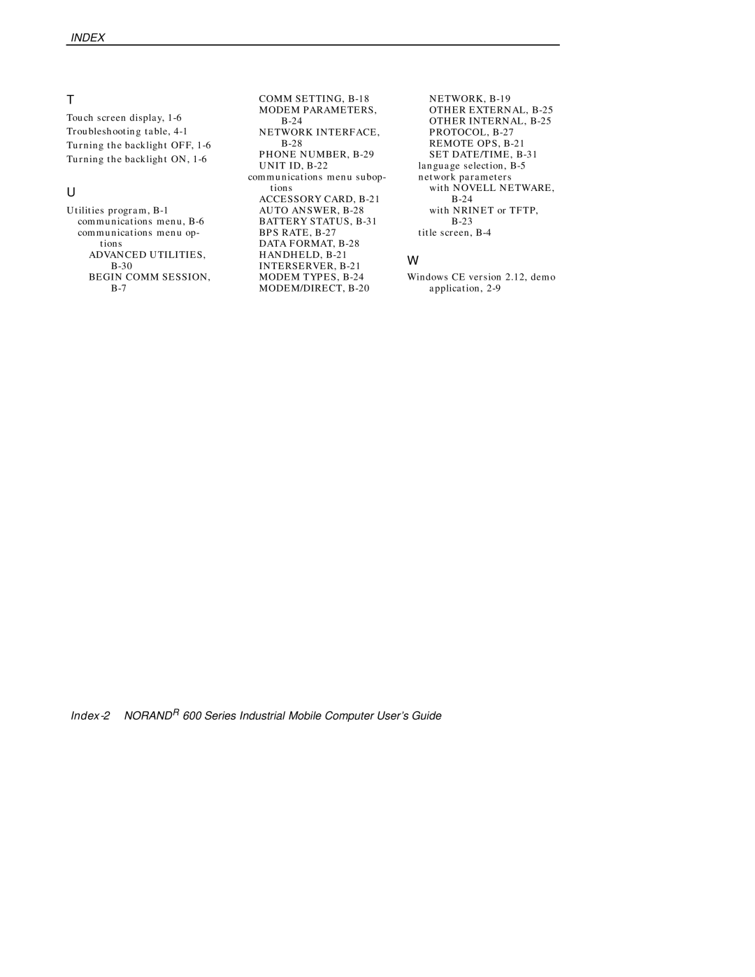 Intermec 600 manual Index 