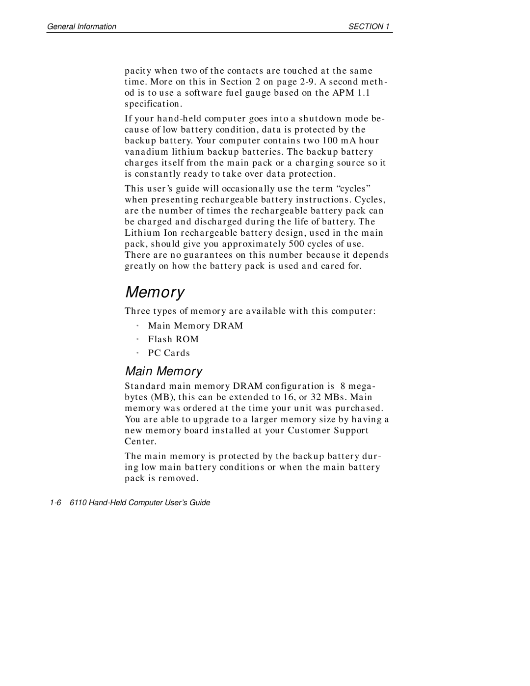 Intermec 6110 manual Main Memory 