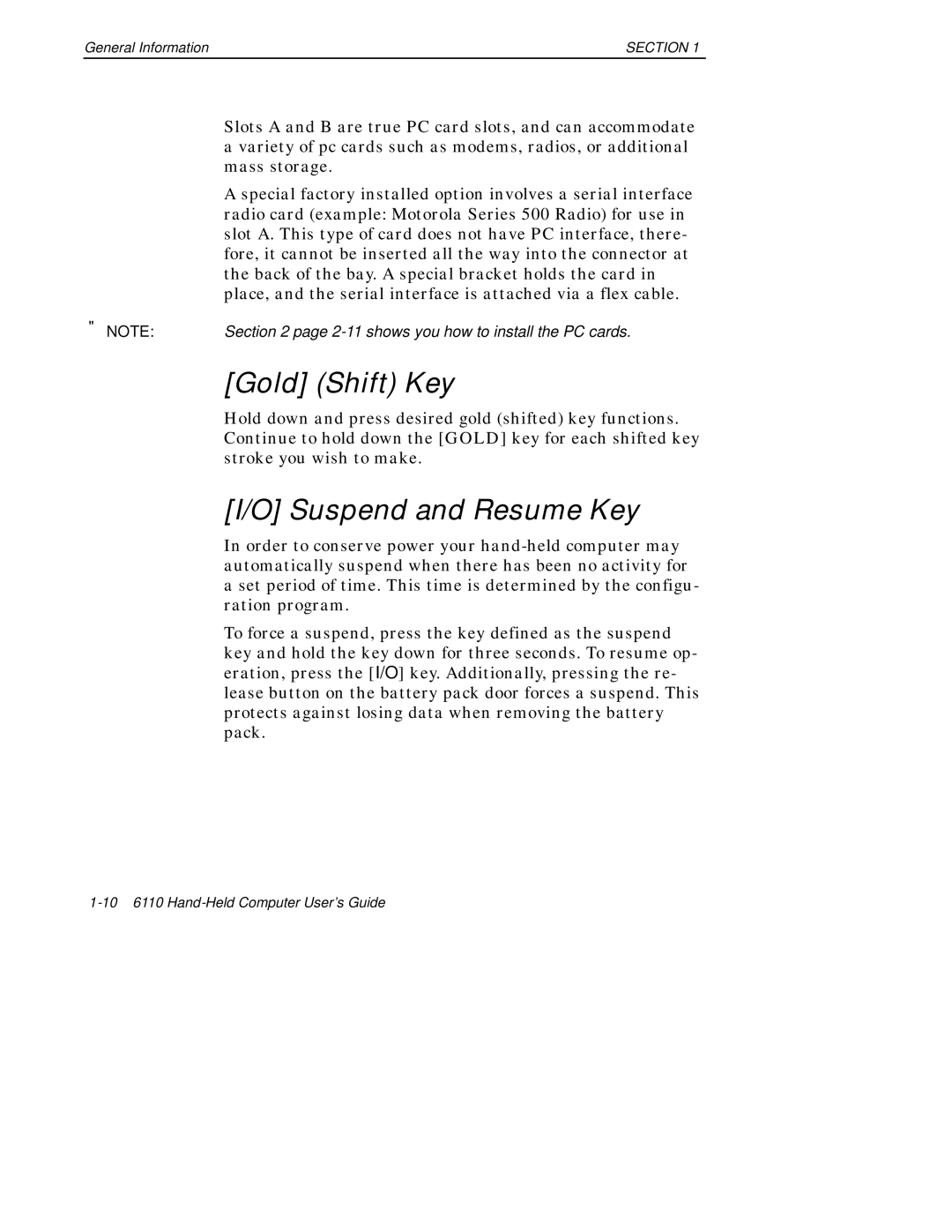 Intermec 6110 manual Gold Shift Key, Suspend and Resume Key 