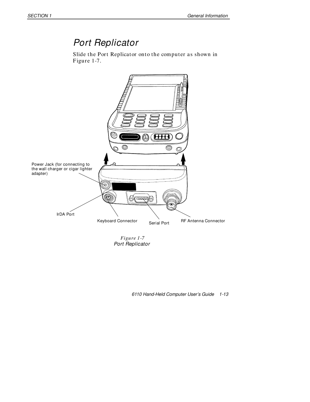 Intermec 6110 manual Slide the Port Replicator onto the computer as shown 