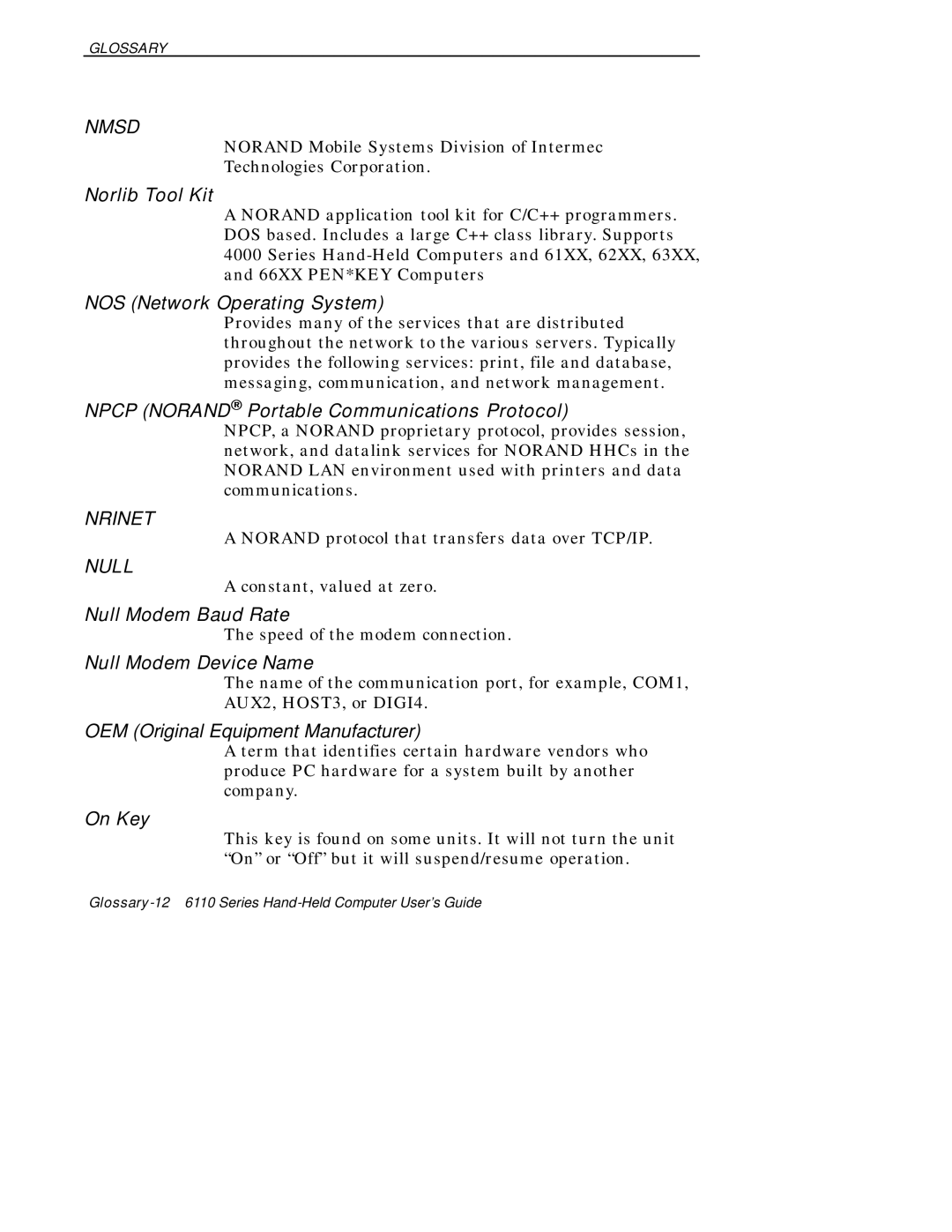 Intermec 6110 manual Nmsd, Nrinet, Null 