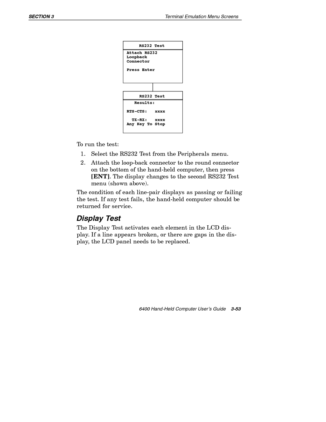 Intermec 6400 manual Display Test 