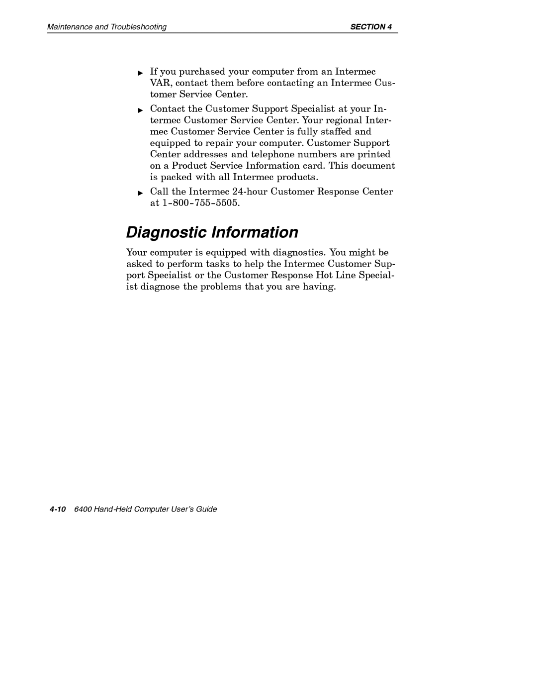 Intermec 6400 manual Diagnostic Information 