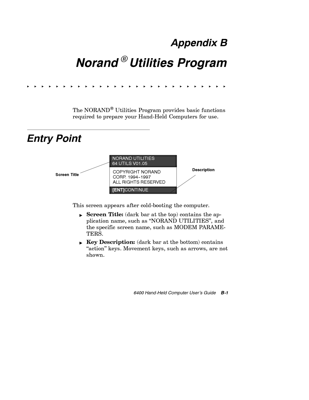 Intermec 6400 manual Appendix B, Entry Point 