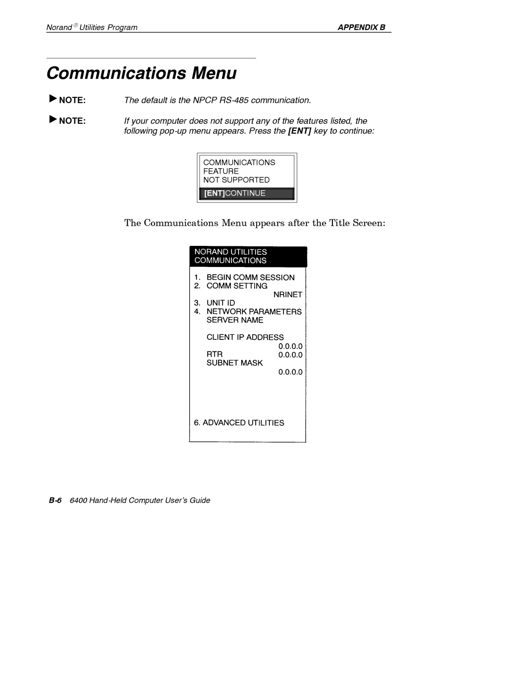 Intermec 6400 manual Communications Menu 