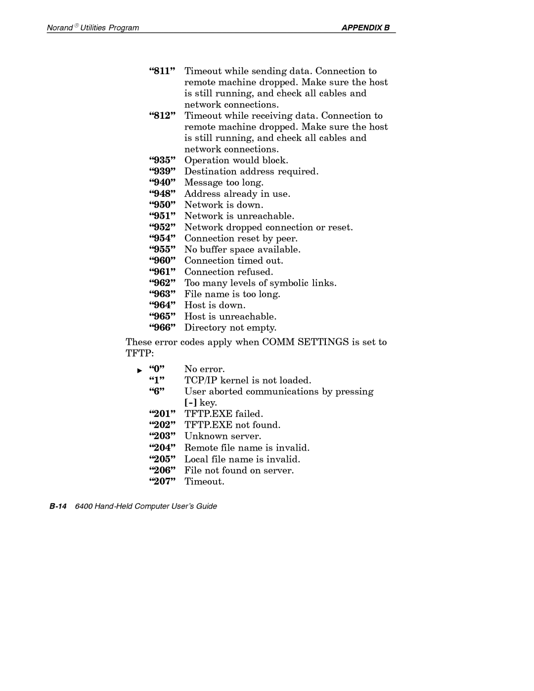 Intermec 6400 manual NorandR Utilities ProgramAPPENDIX B 