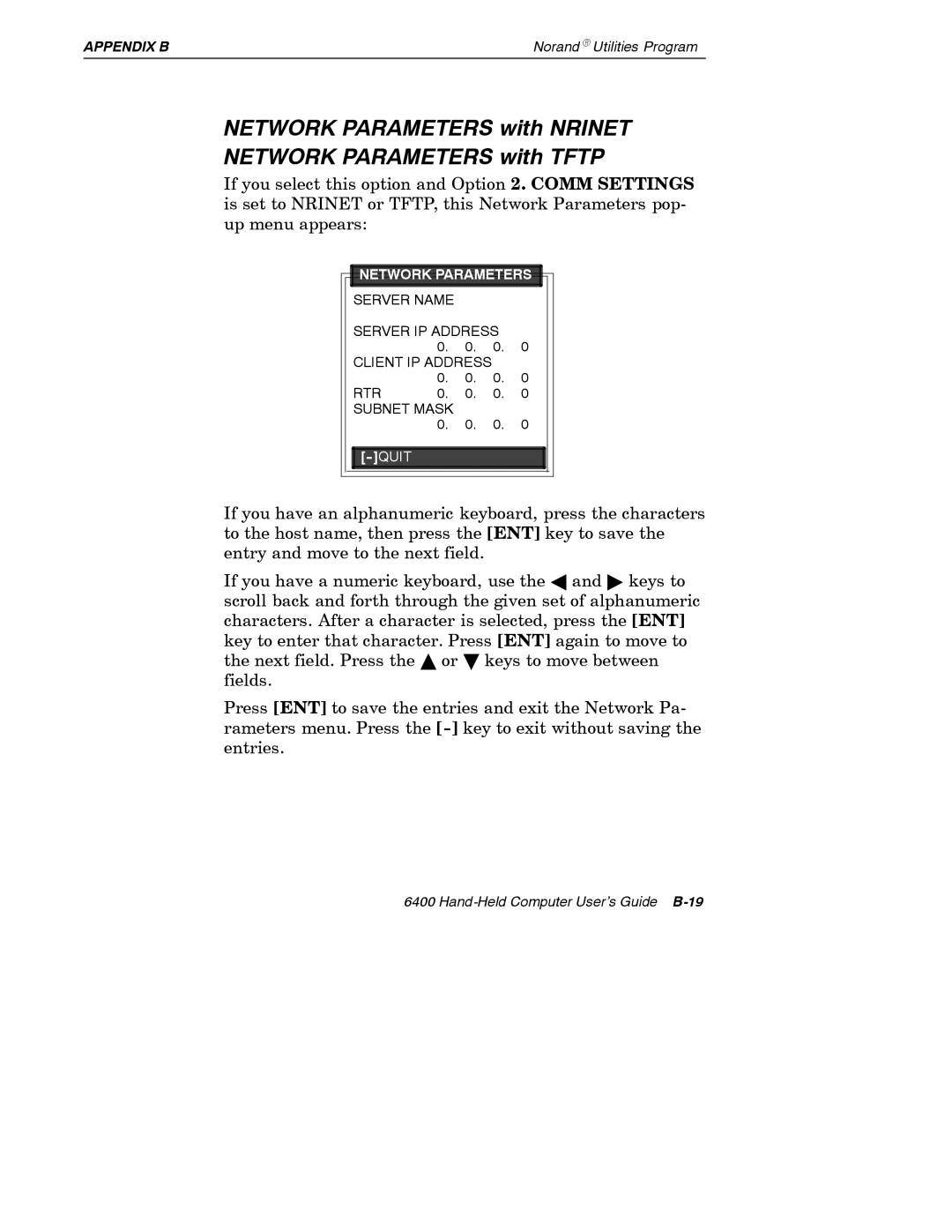 Intermec 6400 manual Network Parameters with Nrinet Network Parameters with Tftp 