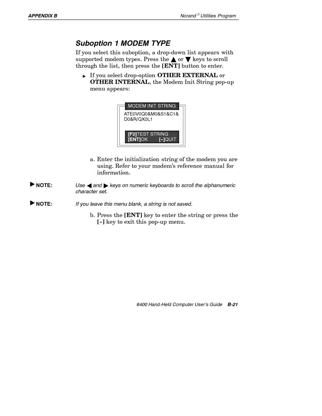 Intermec 6400 manual Suboption 1 Modem Type 