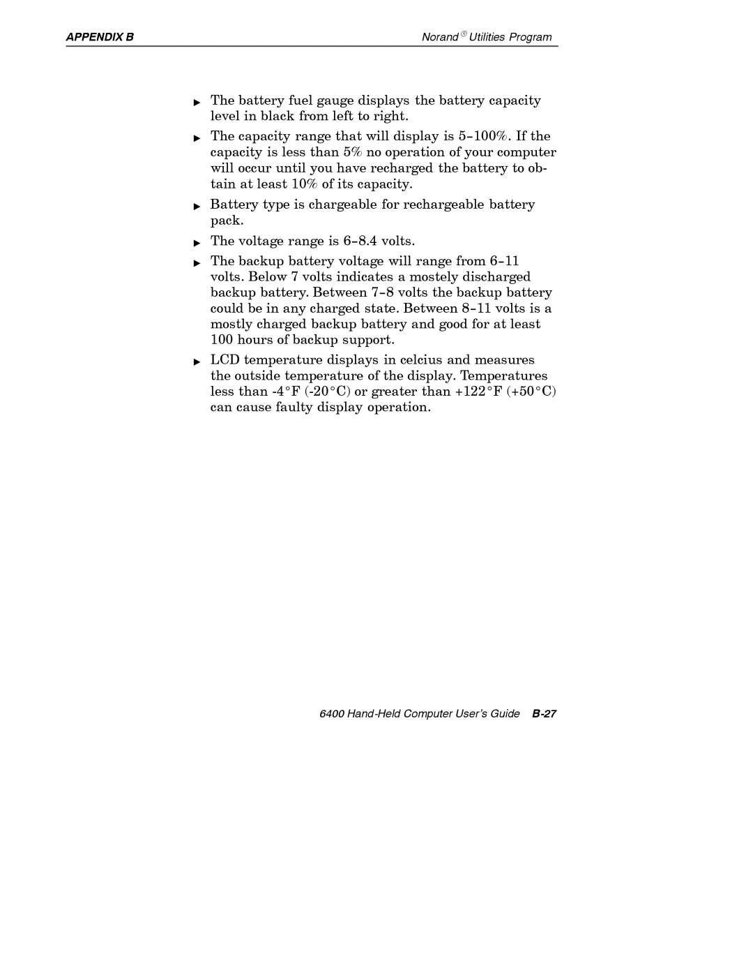 Intermec 6400 manual Hand-Held Computer User’s Guide B-27 