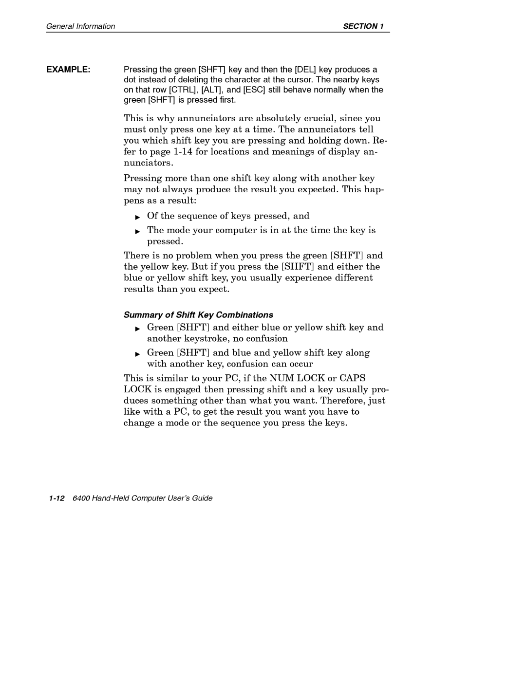 Intermec 6400 manual Summary of Shift Key Combinations 