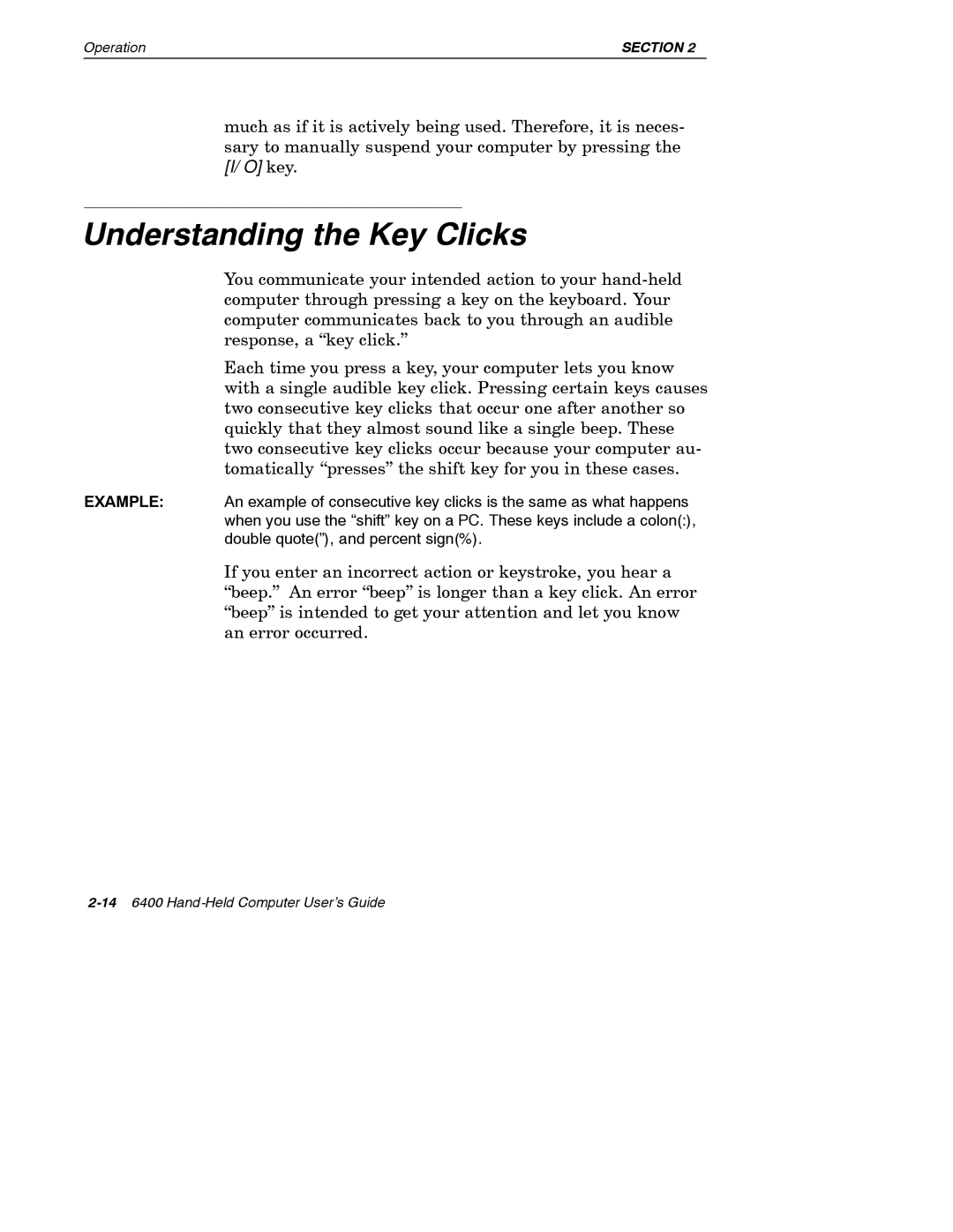 Intermec 6400 manual Understanding the Key Clicks 