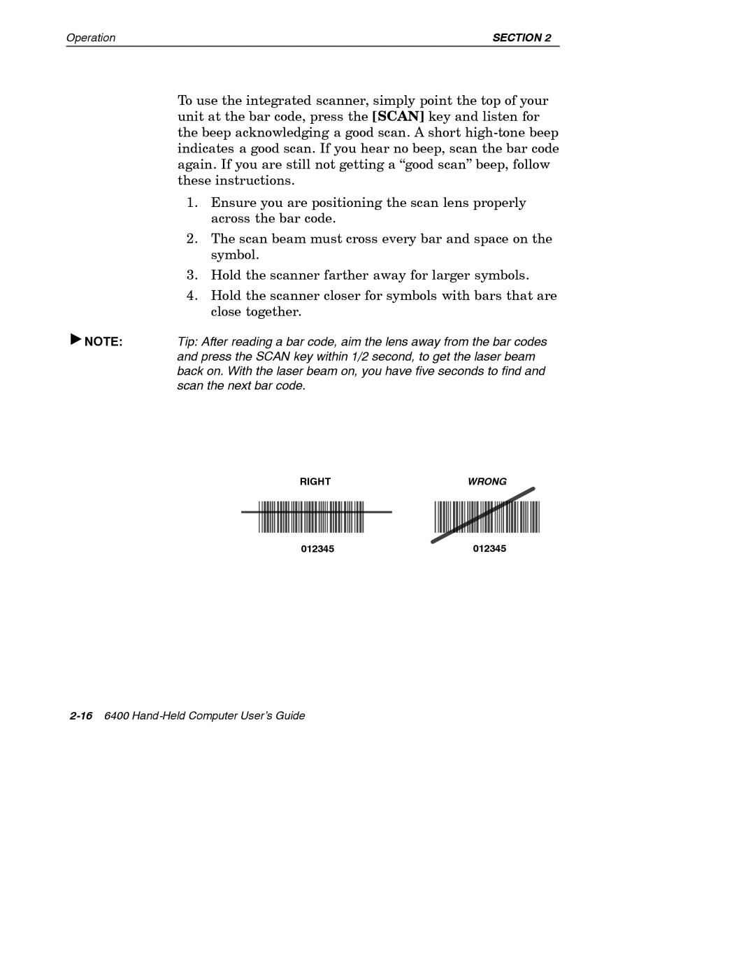 Intermec 6400 manual Wrong 