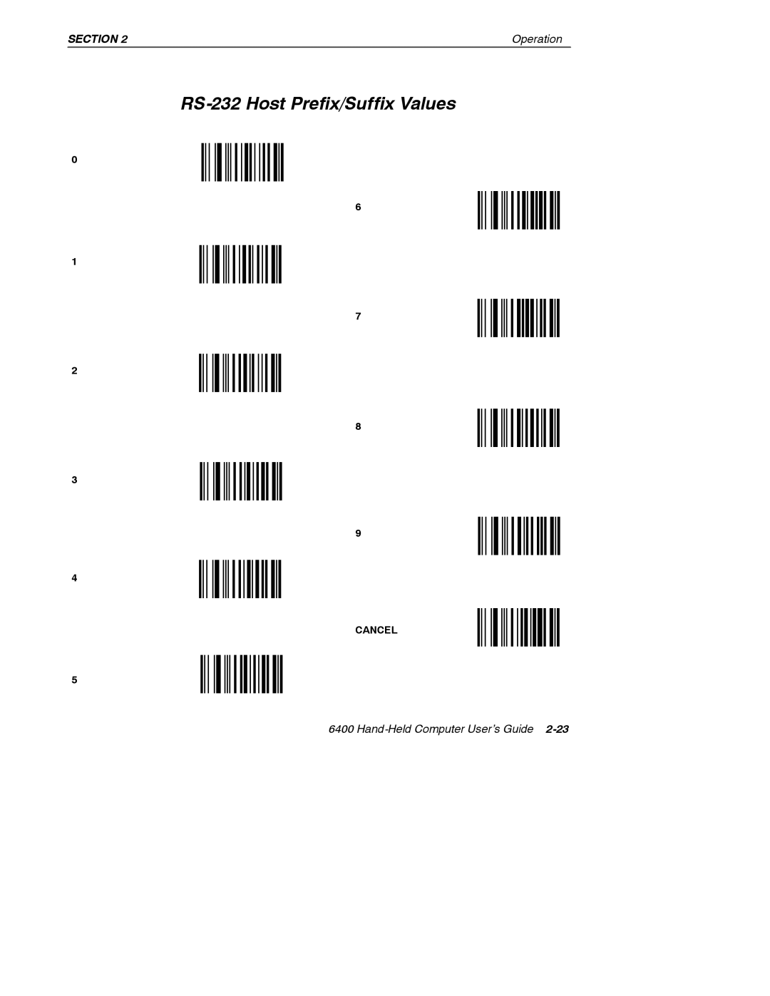 Intermec 6400 manual RS-232 Host Prefix/Suffix Values 