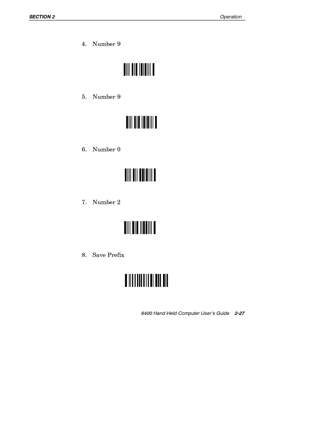 Intermec 6400 manual Number Save Prefix 