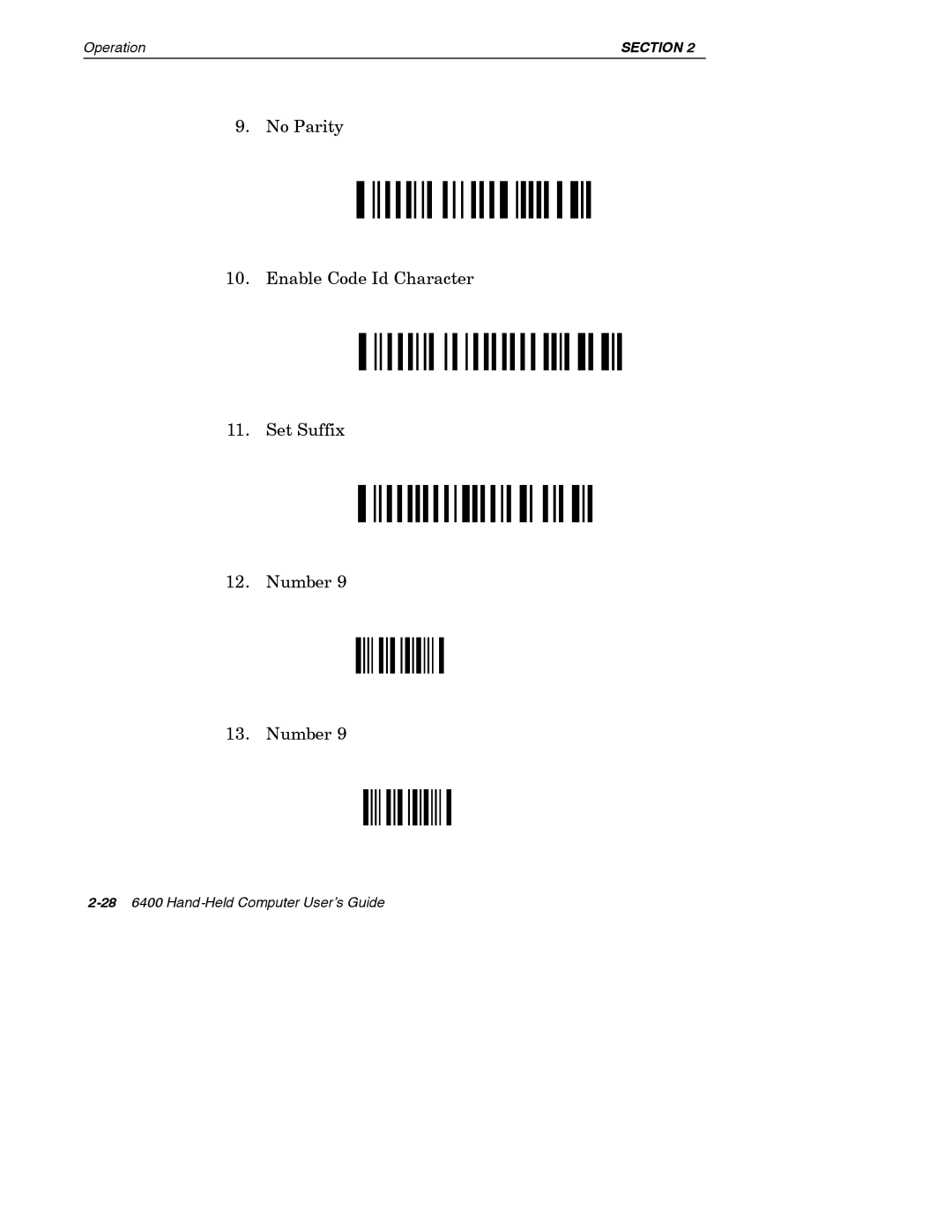 Intermec 6400 manual No Parity Enable Code Id Character Set Suffix Number 