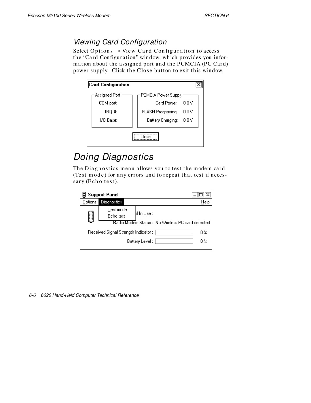 Intermec 6620 manual Doing Diagnostics, Viewing Card Configuration 