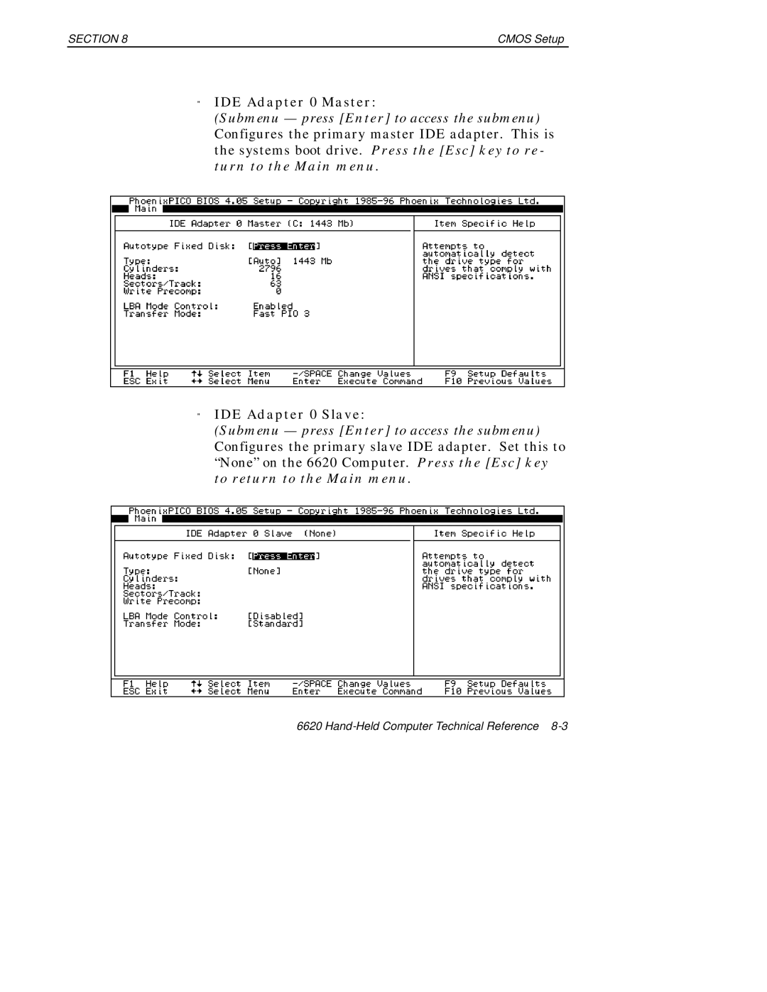 Intermec 6620 manual IDE Adapter 0 Master, IDE Adapter 0 Slave 