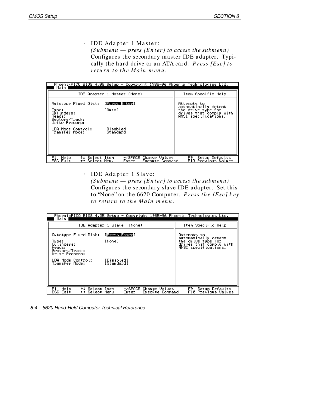 Intermec 6620 manual IDE Adapter 1 Master, IDE Adapter 1 Slave 