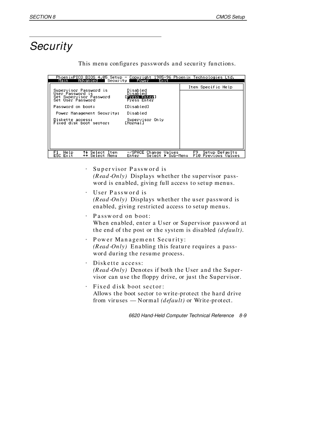 Intermec 6620 manual Security 