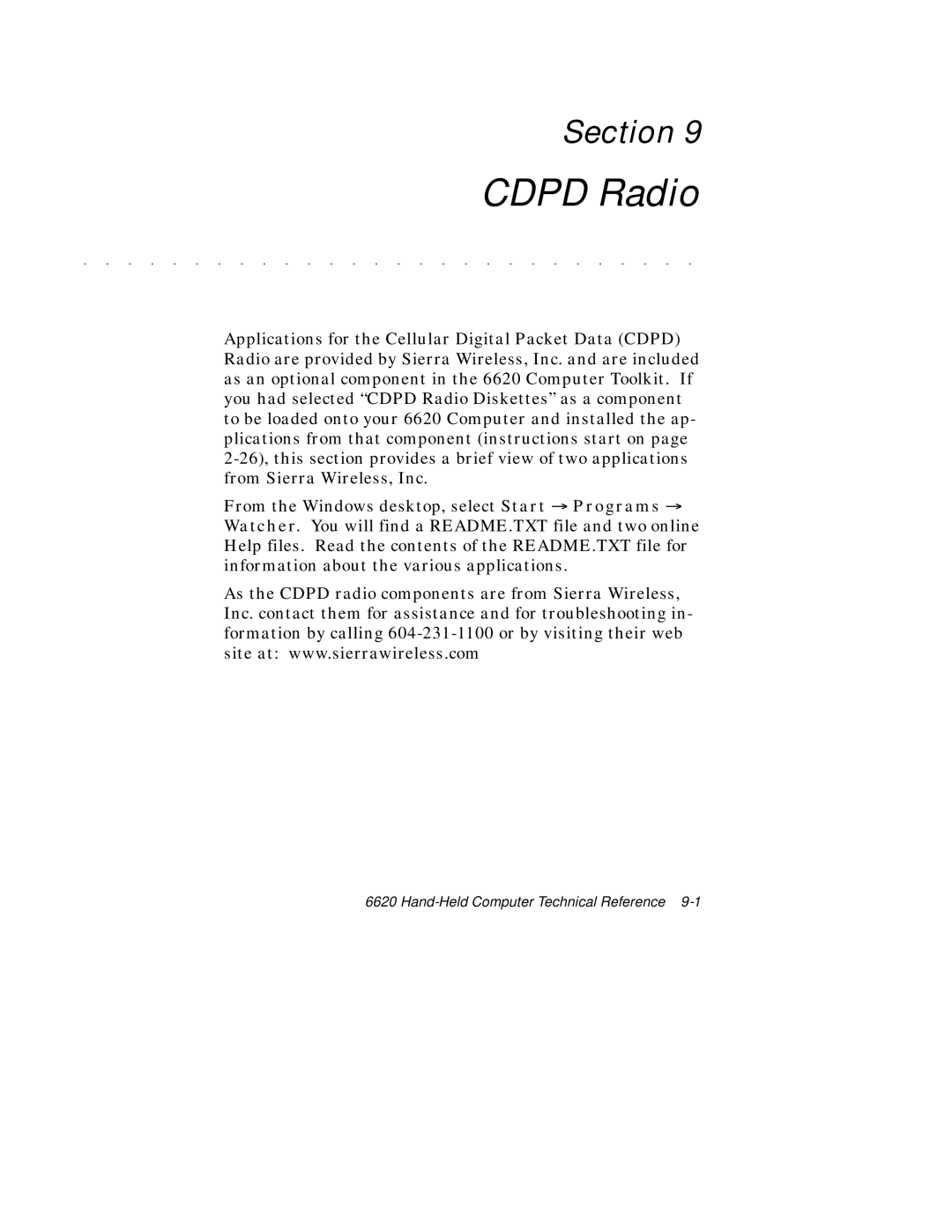 Intermec 6620 manual Cdpd Radio 