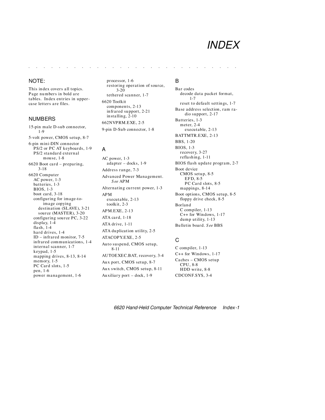 Intermec 6620 manual Index 