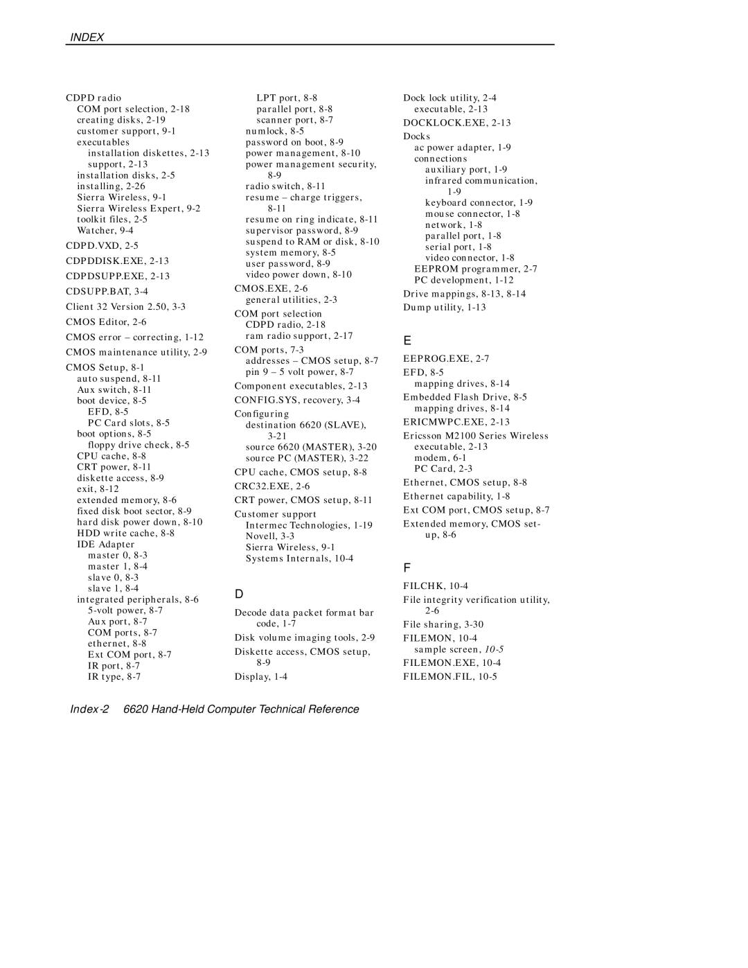 Intermec 6620 manual Index 