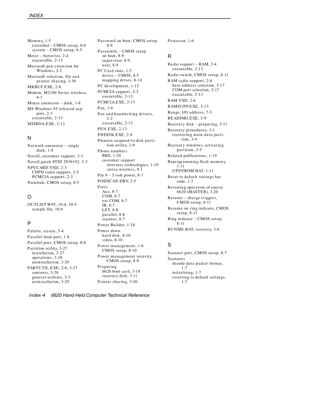 Intermec manual Index-46620 Hand-Held Computer Technical Reference 