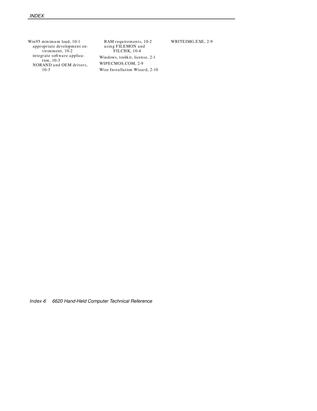 Intermec manual Index-66620 Hand-Held Computer Technical Reference 