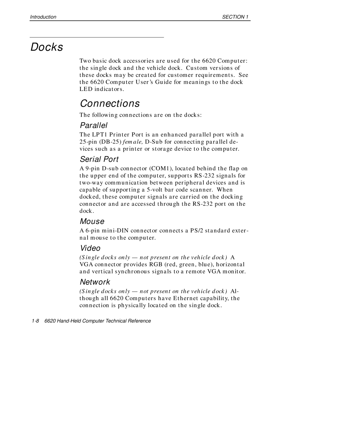 Intermec 6620 manual Docks, Connections 