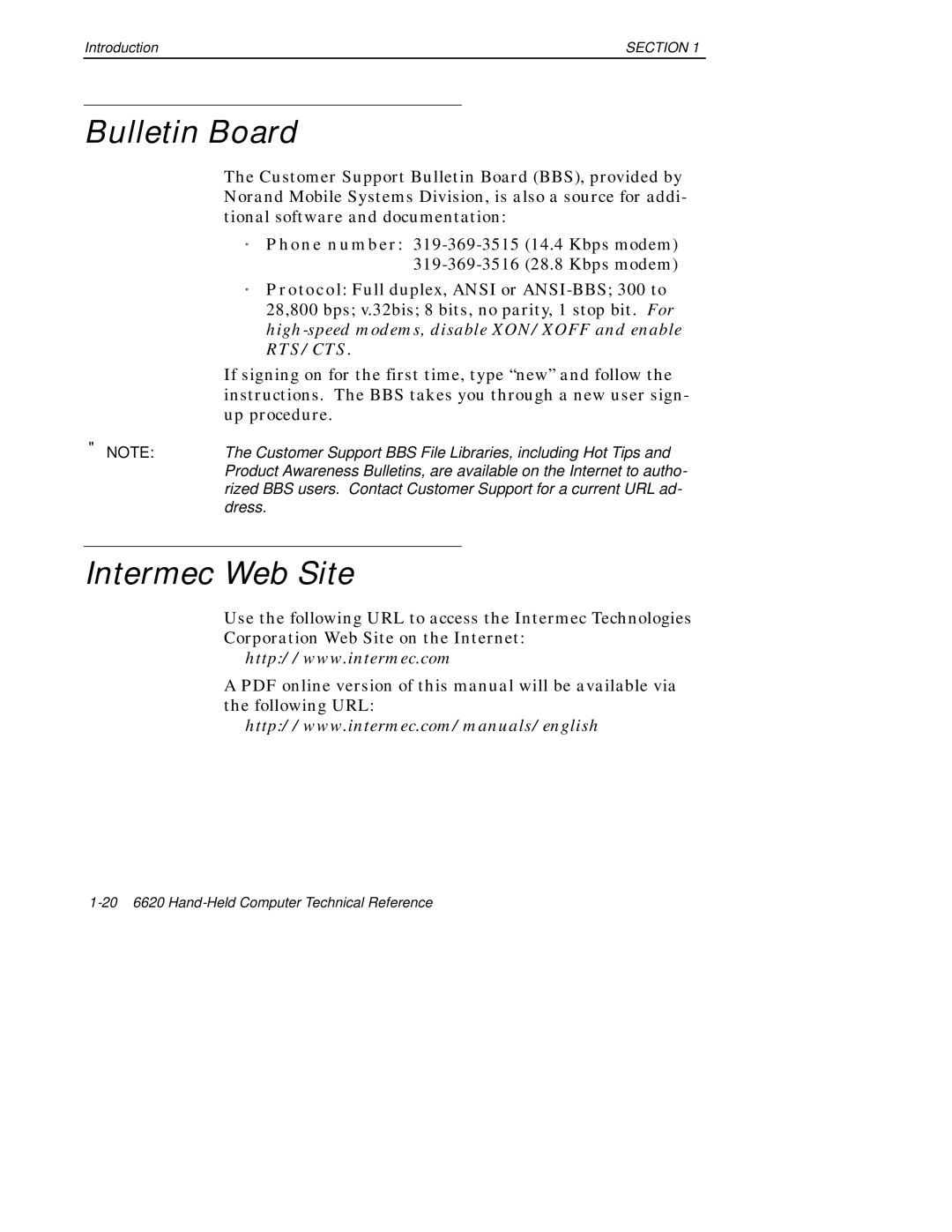 Intermec 6620 manual Bulletin Board, Intermec Web Site 