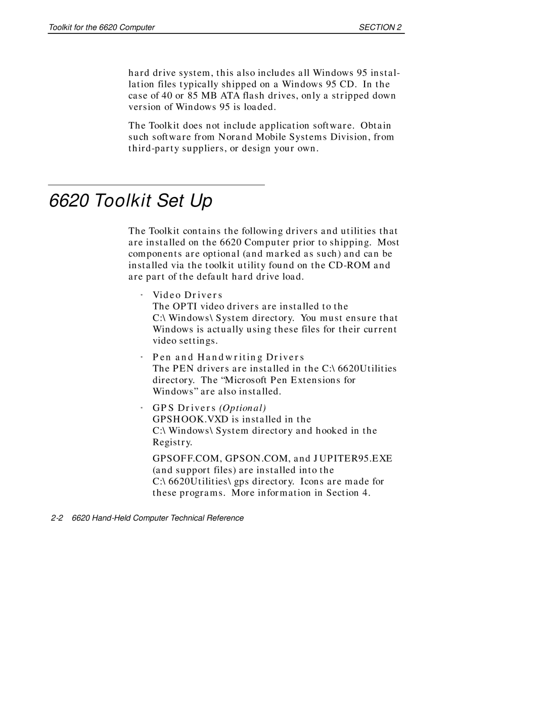 Intermec 6620 manual Toolkit Set Up, Video Drivers, Pen and Handwriting Drivers 