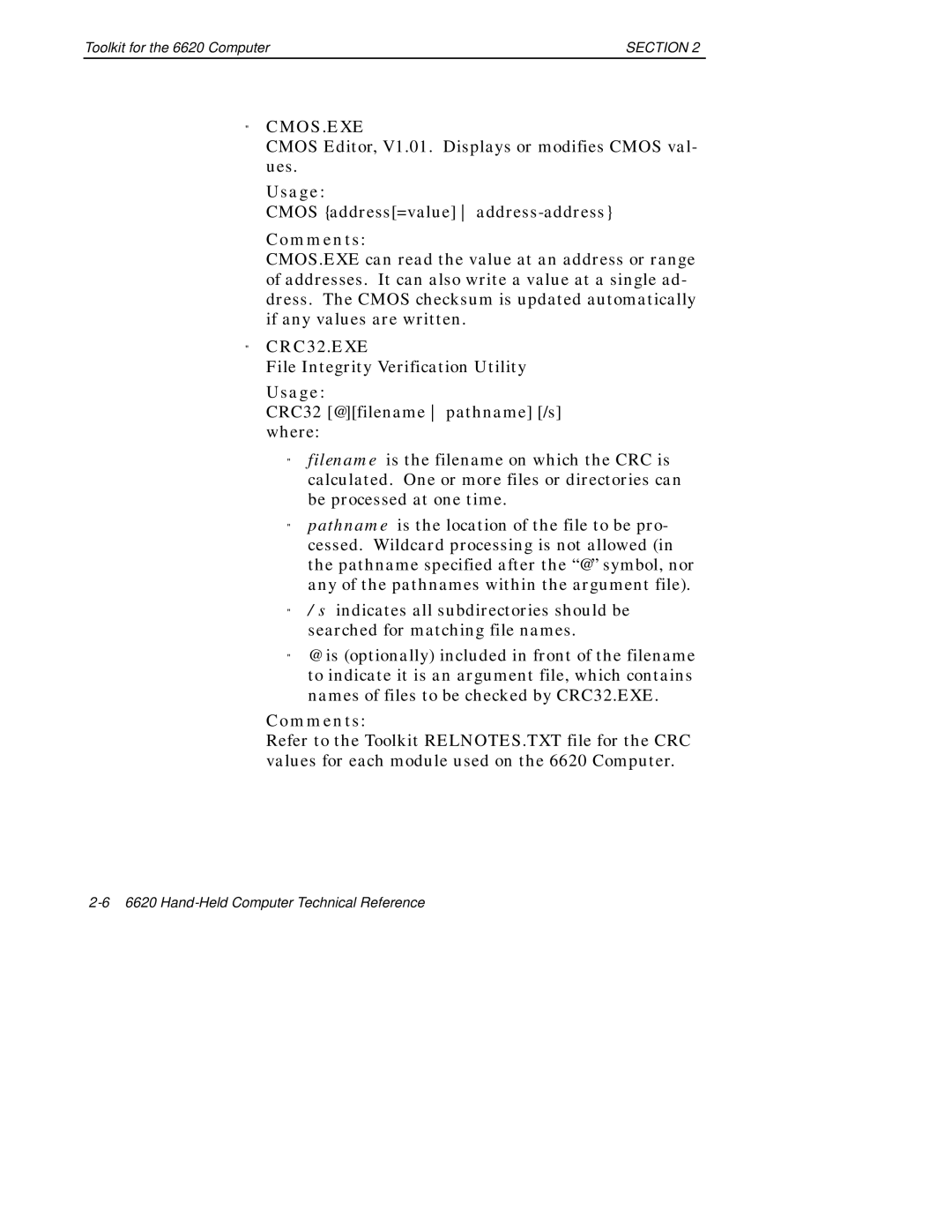 Intermec 6620 manual Cmos.Exe 