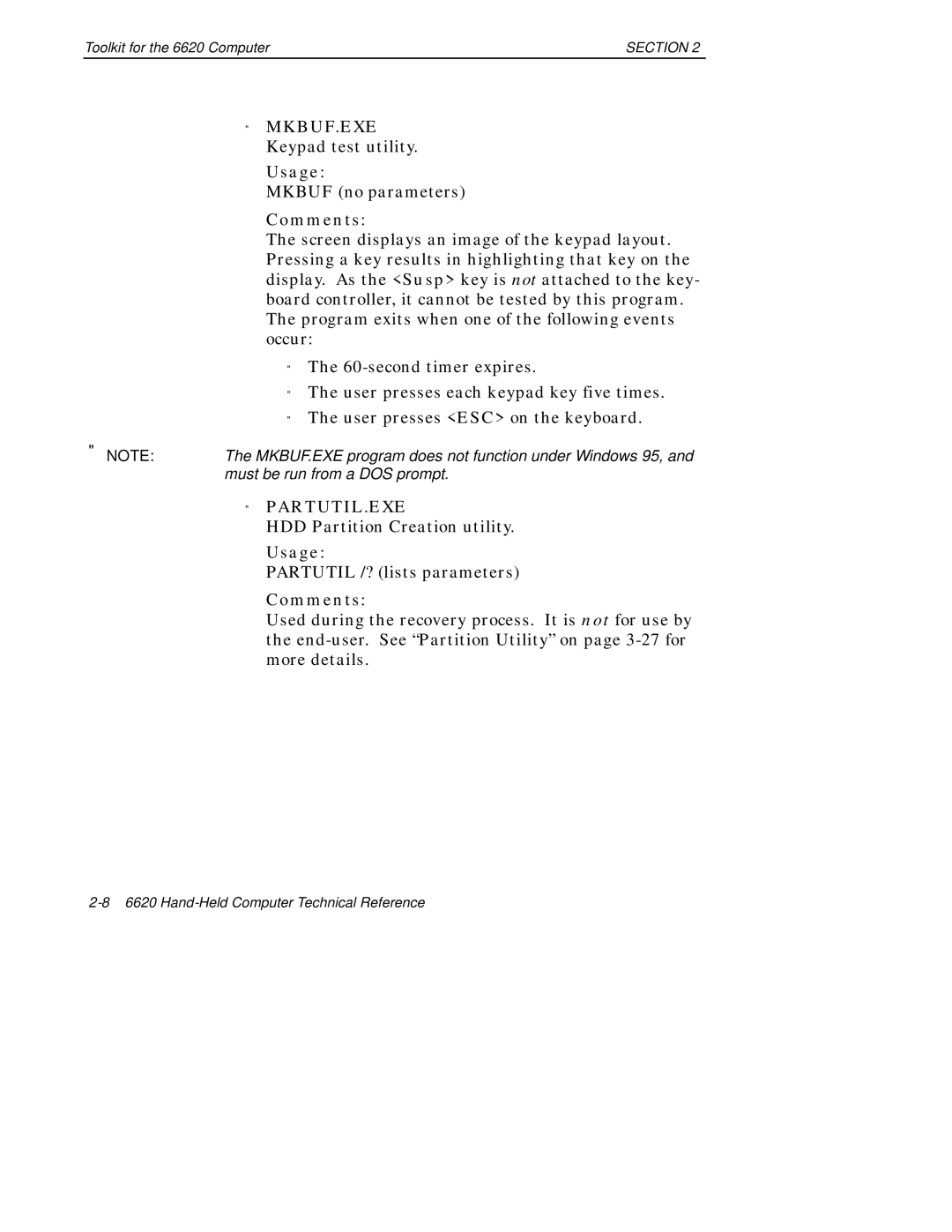 Intermec 6620 manual Partutil.Exe 