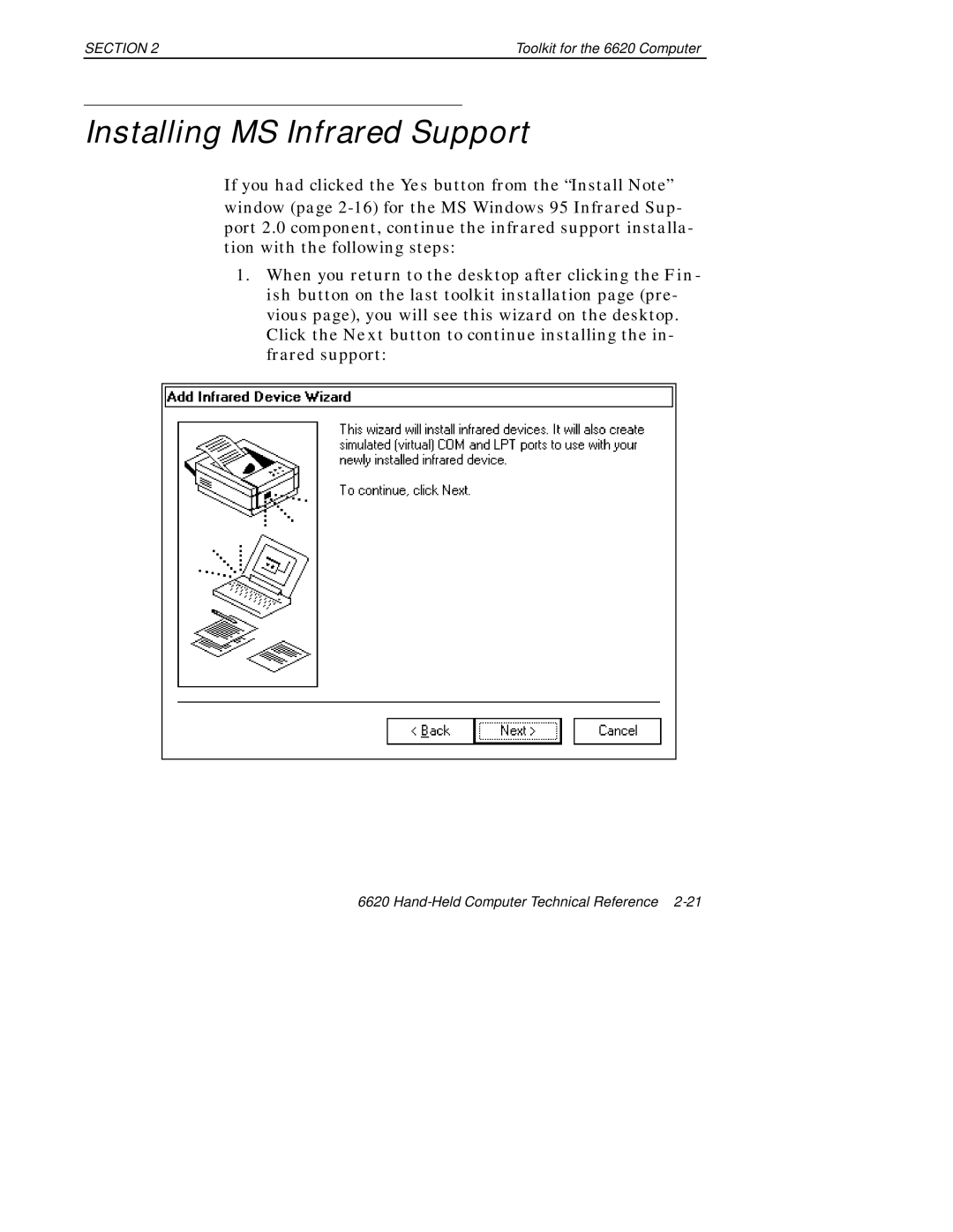 Intermec 6620 manual Installing MS Infrared Support 