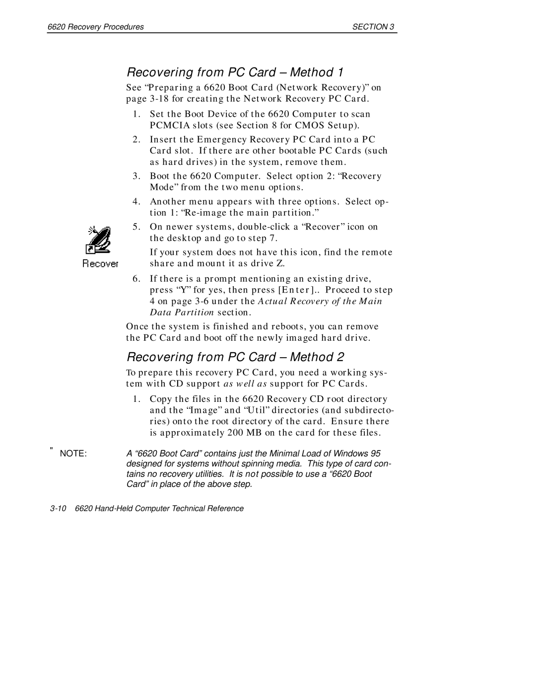 Intermec 6620 manual Recovering from PC Card Method 