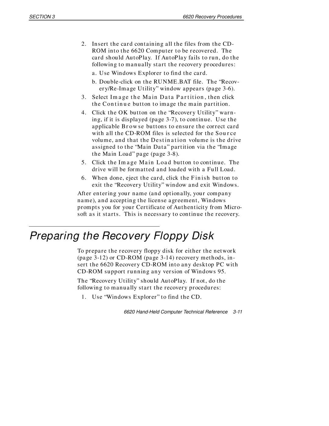 Intermec 6620 manual Preparing the Recovery Floppy Disk 