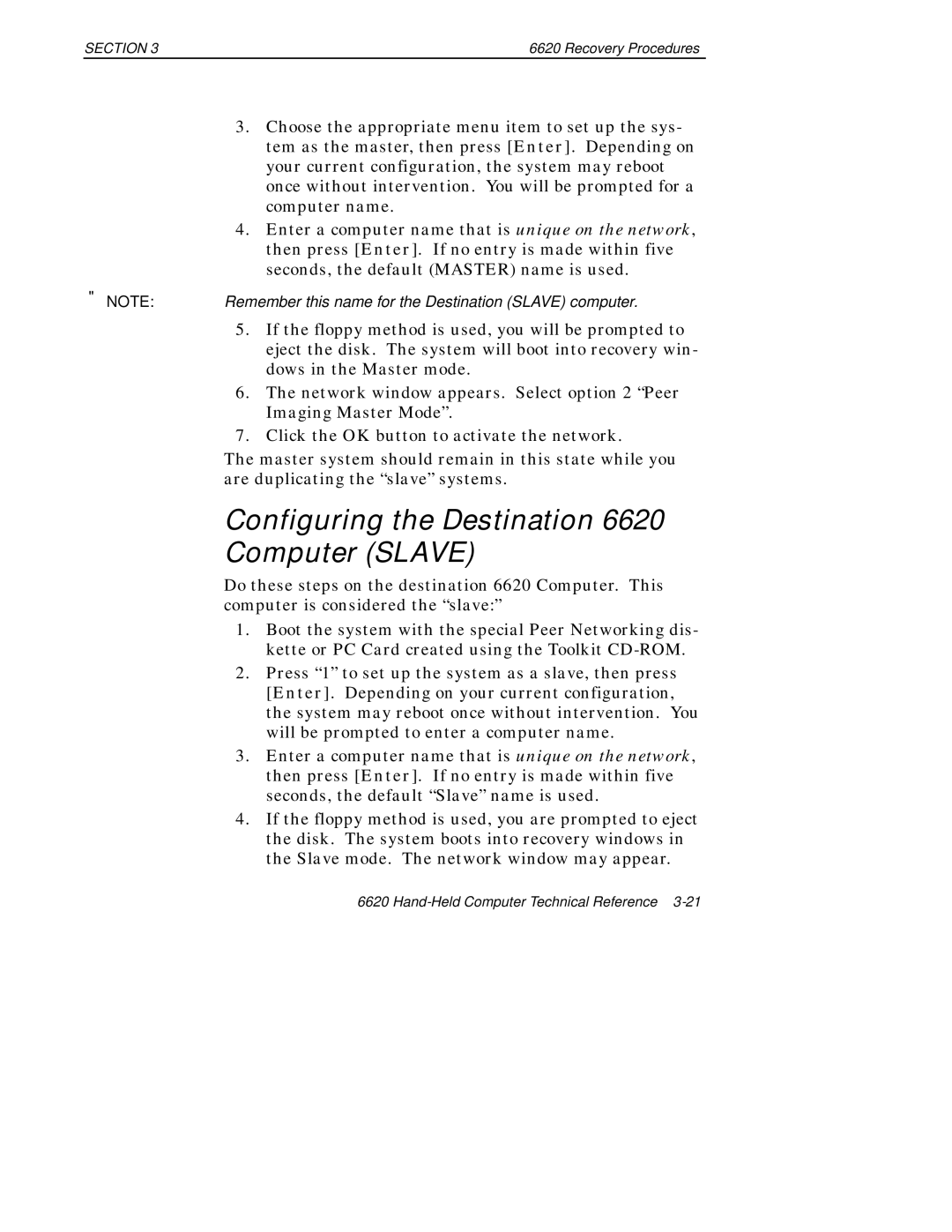 Intermec 6620 manual Configuring the Destination Computer Slave 